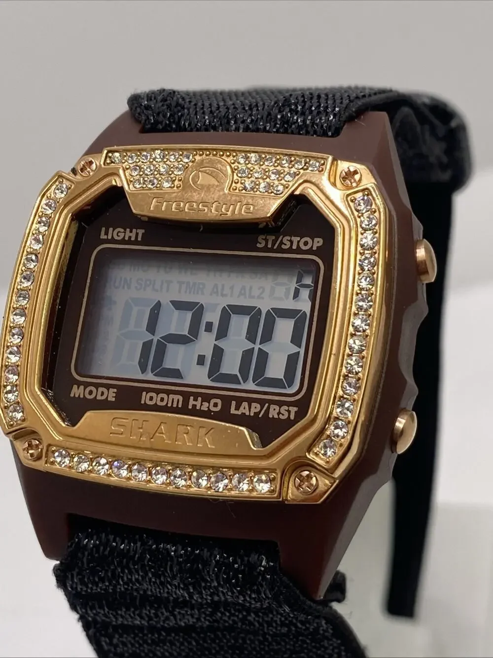 Freestyle Shark Rosegold Rhinestone Black Band Surfing Watch New Battery